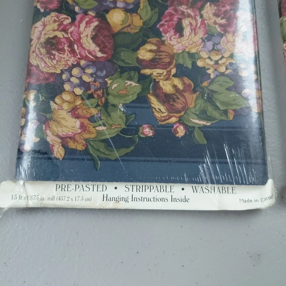 2 Wallpaper Border Blue Floral ENGLISH FLORALS Cabbage‎ Rose Country French VTG